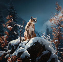 Mountain Lion on the Hunt –  Wildlife Art Poster