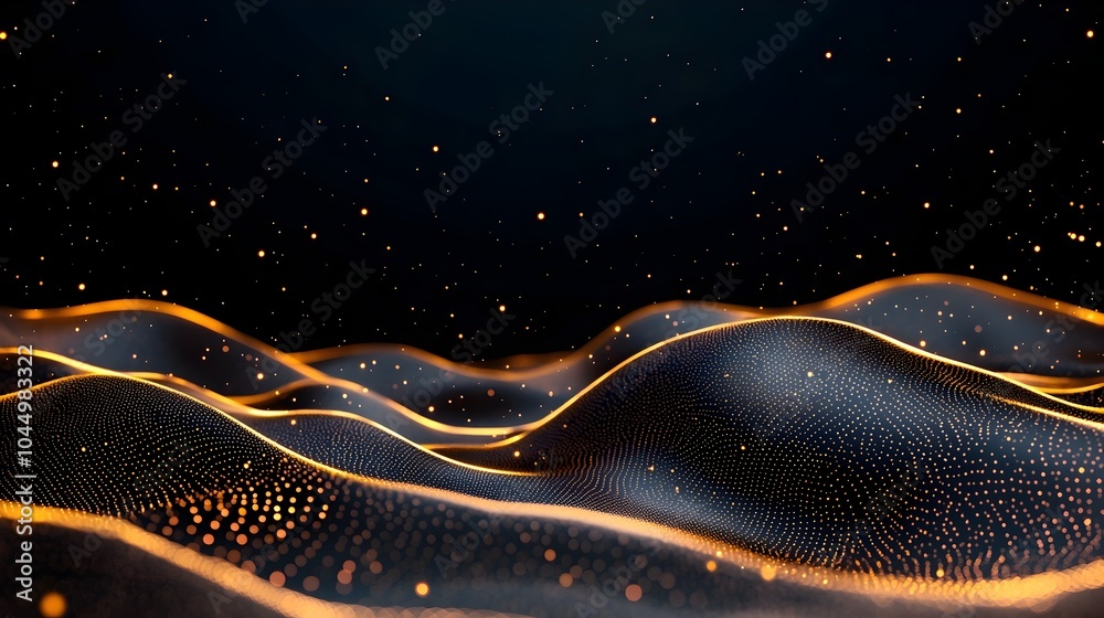 Aufkleber Abstract digital landscape with glowing dots and lines forming a seamless flow of data and generative technology  Futuristic and conceptual visualization of the interconnected digital world
