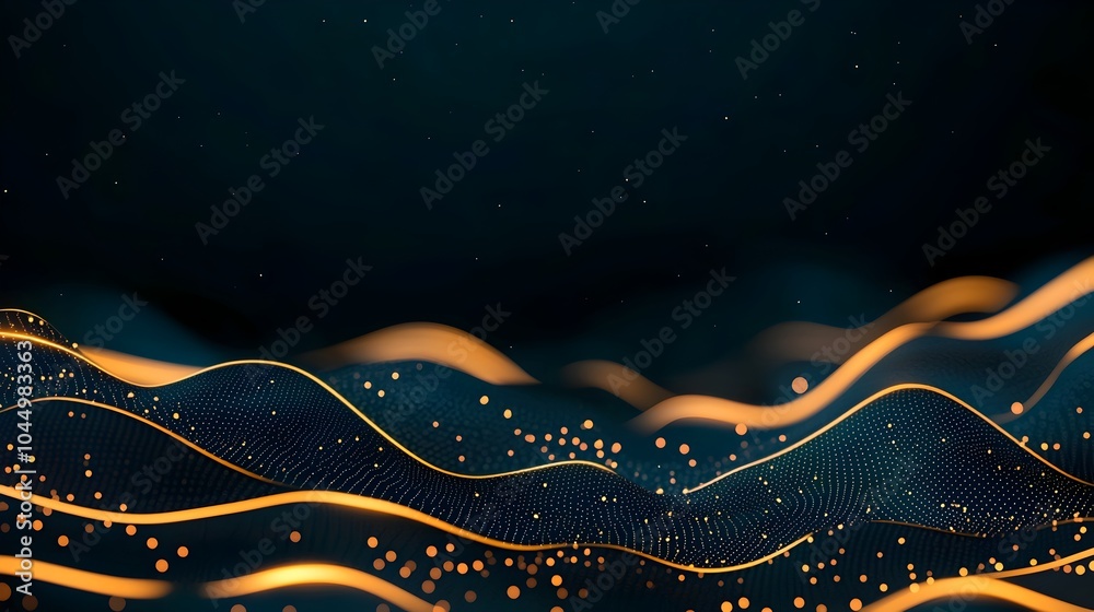 Aufkleber Futuristic digital landscape made of glowing lines and dots representing the flow of data and the power of generative technology on a dark abstract background