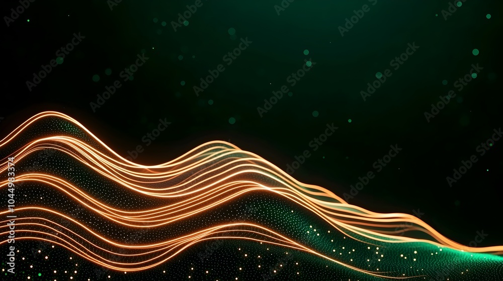 Aufkleber Futuristic digital landscape made of glowing lines and dots representing the flow of data and the power of generative technology on a dark abstract background
