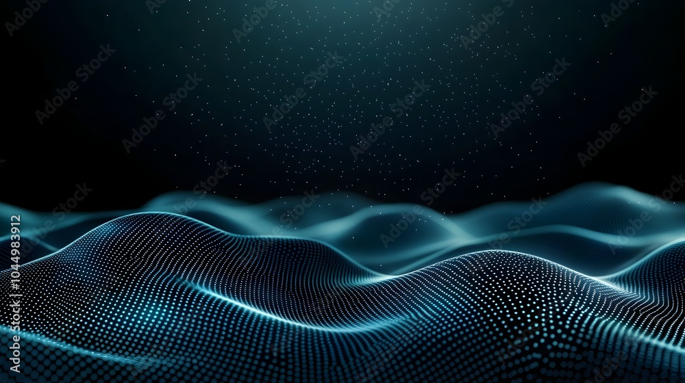 Fototapete Seamless digital landscape created with technology featuring a dynamic visualization of data flow with abstract glowing lines and dots on a dark futuristic background