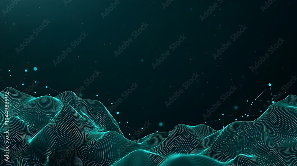 Fototapete futuristic digital landscape with glowing dots and connected lines representing the abstract data fl