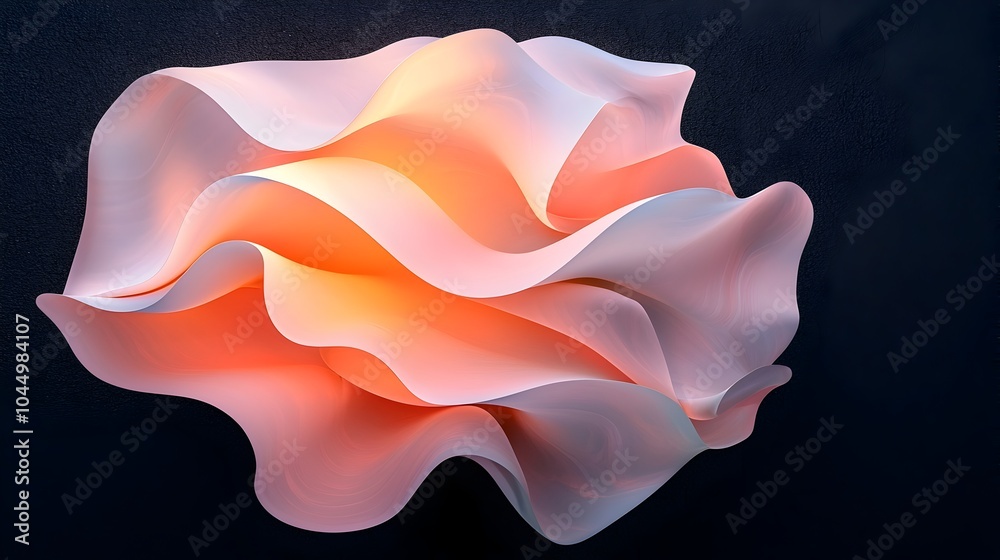 Poster Captivating 3D render of an iridescent abstract form glowing against a dark textured background with subtle light reflections and fluid geometric shapes that create a mesmerizing futuristic