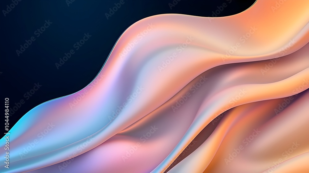 Poster Captivating dynamic 3D abstract shape with an iridescent surface set against a dark background radiating vibrant hues and a soft mesmerizing glow
