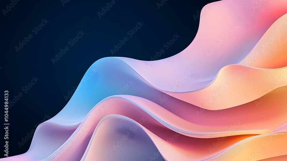 Poster Captivating 3D abstract shape with an iridescent shimmering surface set against a dark dramatic background radiating a soft luminous glow and vibrant hues in a visually stunning futuristic