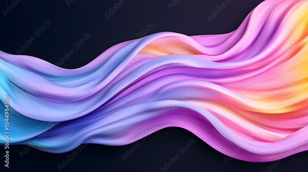Poster Mesmerizing iridescent abstract 3D design with shimmering smooth curves flowing organic shapes and a rich dark background that creates a captivating visual experience
