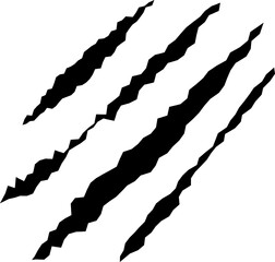 Claws scratches, animal monster mark design element, tattoo and decor for halloween. Black vector silhouette.