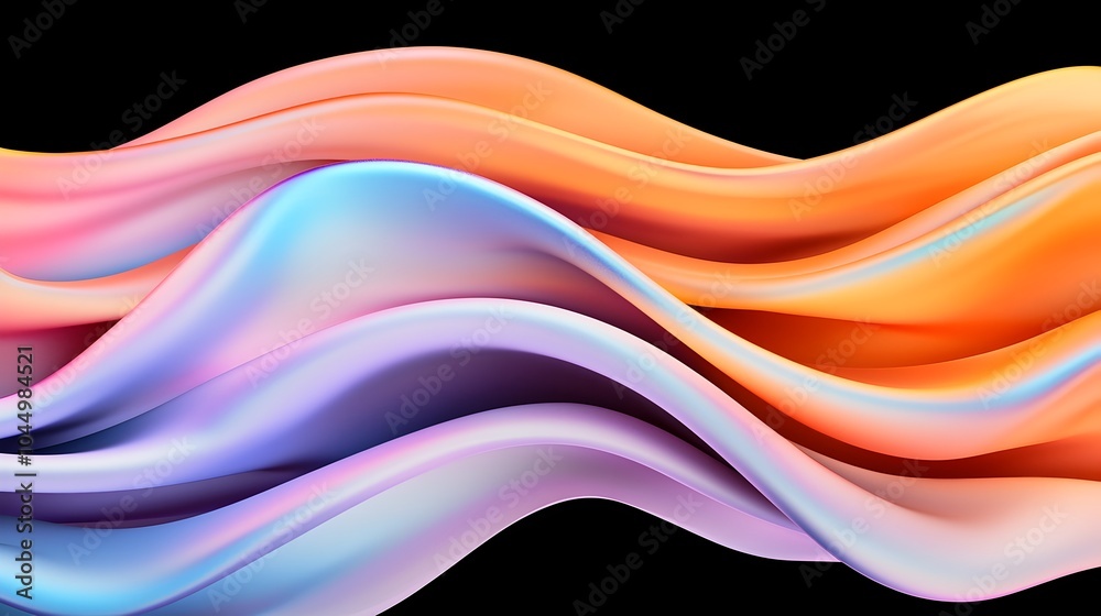 Poster Mesmerizing glossy 3D shape with an iridescent finish highlighted against a deep black background creating a modern abstract and geometric composition