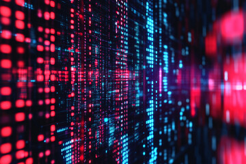 Obraz premium Blue computer screen filled with binary code. Ideal for concepts related to data, technology, and cybersecurity. Abstract information technology background. Digital binary code matrix background 