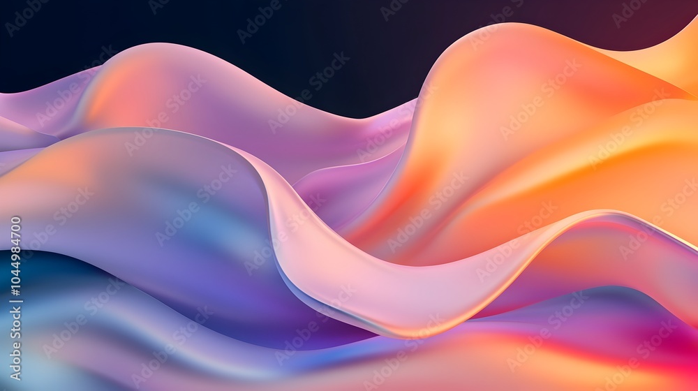 Poster Captivating iridescent 3D abstract figure with soft light reflections standing out against a dark minimalistic background with vibrant gradient effects