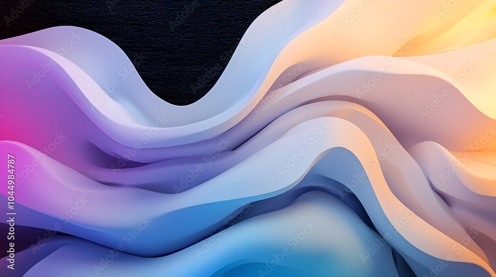 Aufkleber Mesmerizing Iridescent 3D Abstract Design with Glowing Textured Background  Futuristic digital featuring a dynamic softly illuminated geometric form against a dark atmospheric backdrop