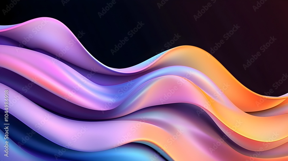 Poster Mesmerizing 3D iridescent abstract form with shimmering chromatic colors and smooth flowing texture set against a rich dark background for a captivating futuristic aesthetic