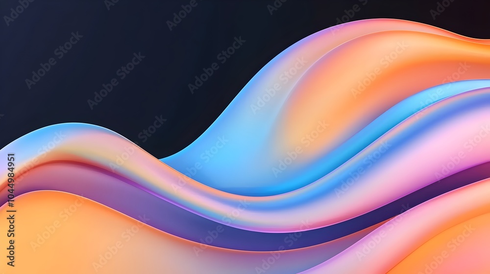 Poster Mesmerizing abstract digital artwork featuring a flowing shimmering 3D iridescent form with vibrant colors and smooth texture set against a rich dark background for a captivating ethereal look