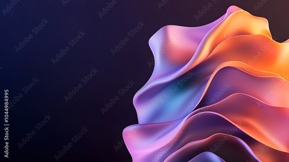 Leinwandbilder Minimalist 3D abstract figure with shimmering iridescence floating in a dark space with elegant light play and gradient hues  The captivating composition creates a serene mysterious