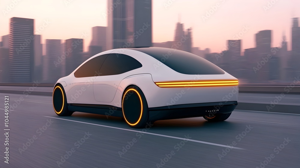 Poster sleek and aerodynamic electric vehicle with futuristic design and advanced driving through a modern 