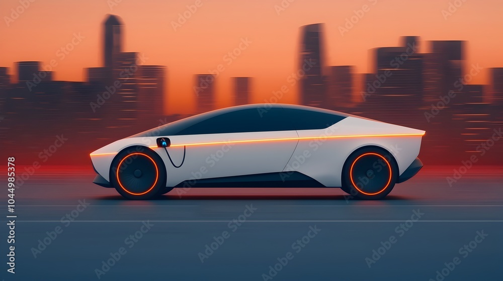 Aufkleber sleek and futuristic electric car with innovative hubless wheel design glowing lines and a smart cha
