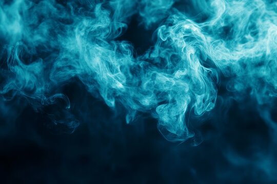 Abstract blue smoke swirls against a dark background.