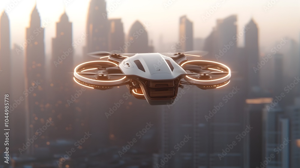 Aufkleber sleek and aerodynamic futuristic delivery drone transporting cargo efficiently through a cutting edg