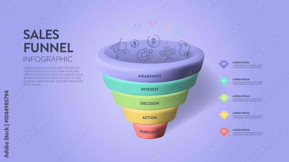 Wall mural sales funnel diagram infographic presentation template with icon vector has attract, convert, engage