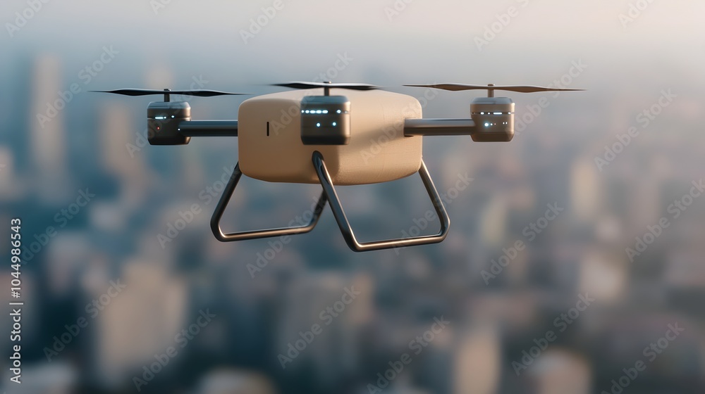 Leinwandbilder Sleek and Lightweight Delivery Drone with Advanced Propulsion and Smart Navigation Transporting Packages and Cargo in a Futuristic Urban Cityscape