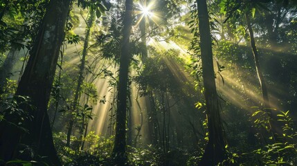 Obraz premium Sunlight Through Rainforest Canopy