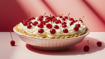 cherry cream pie, cake with cherry, cherry cake with cherry, dessert, whole cake