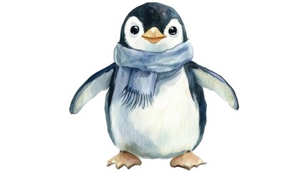 Obraz premium A cute penguin wearing a blue scarf.