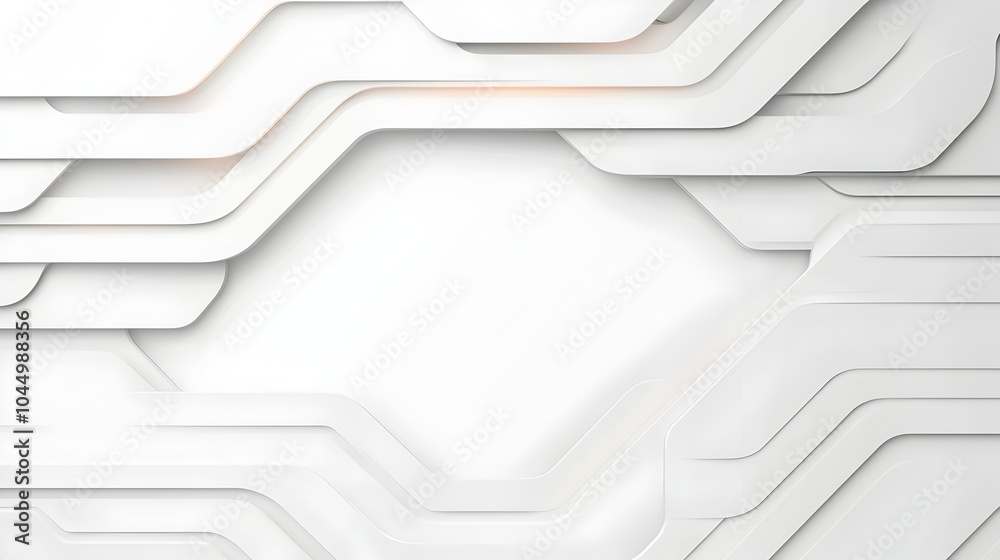 Poster Clean white futuristic backdrop with overlapping layers glowing edges and sleek abstract forms creating a high tech modern and minimalist aesthetic perfect for digital art graphic design