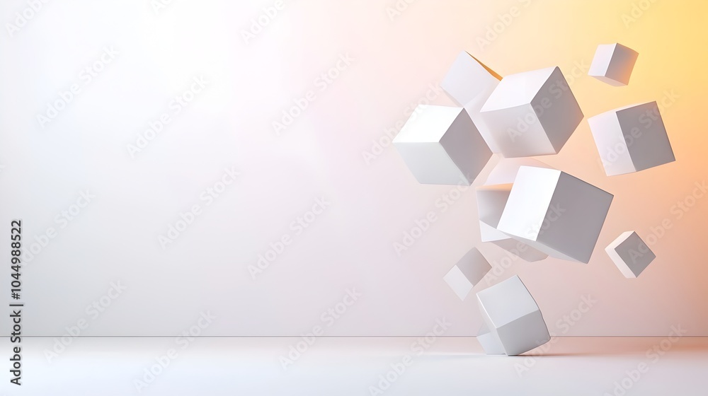 Leinwandbilder futuristic and modern abstract composition with floating 3d geometric shapes subtle gradients and gl