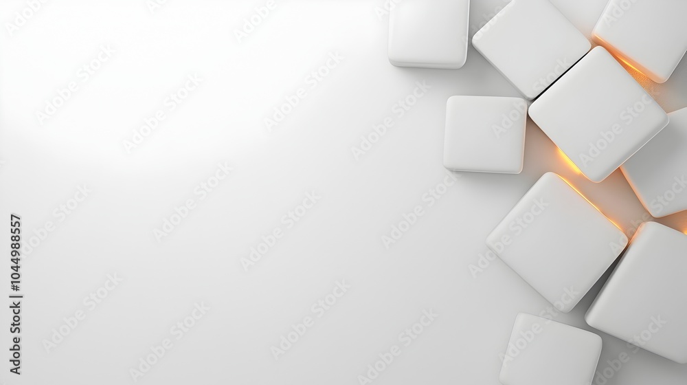 Poster Floating abstract 3D shapes with subtle gradients and glowing highlights create a sleek futuristic and contemporary digital design on a clean white background