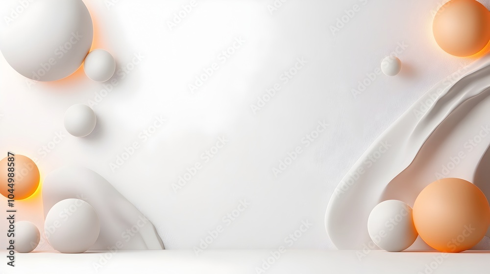 Leinwandbilder Stunning abstract 3D geometric shapes floating on a clean minimalist white background with subtle gradients and glowing highlights