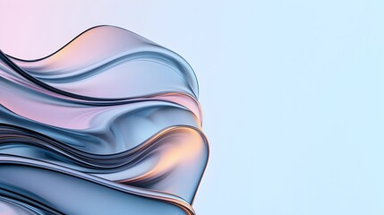 Elegant flowing wavy glass shapes and transparent layers creating a sleek modern and futuristic abstract background artwork with soft reflections and colorful gradient effects