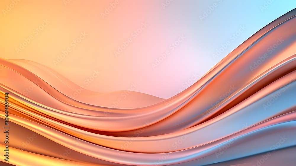 Poster Captivating abstract composition featuring smooth wavy glass shapes with luminous curves and textures set against a futuristic digital background with glowing lines and soft shadows
