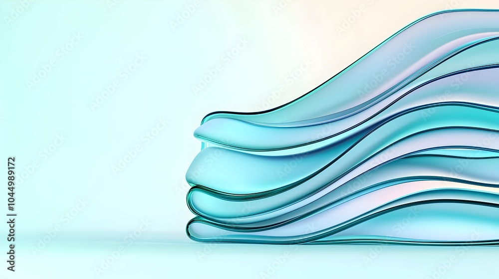 Poster smooth and wavy glass shapes with elegant curves and textures set against a futuristic backdrop feat