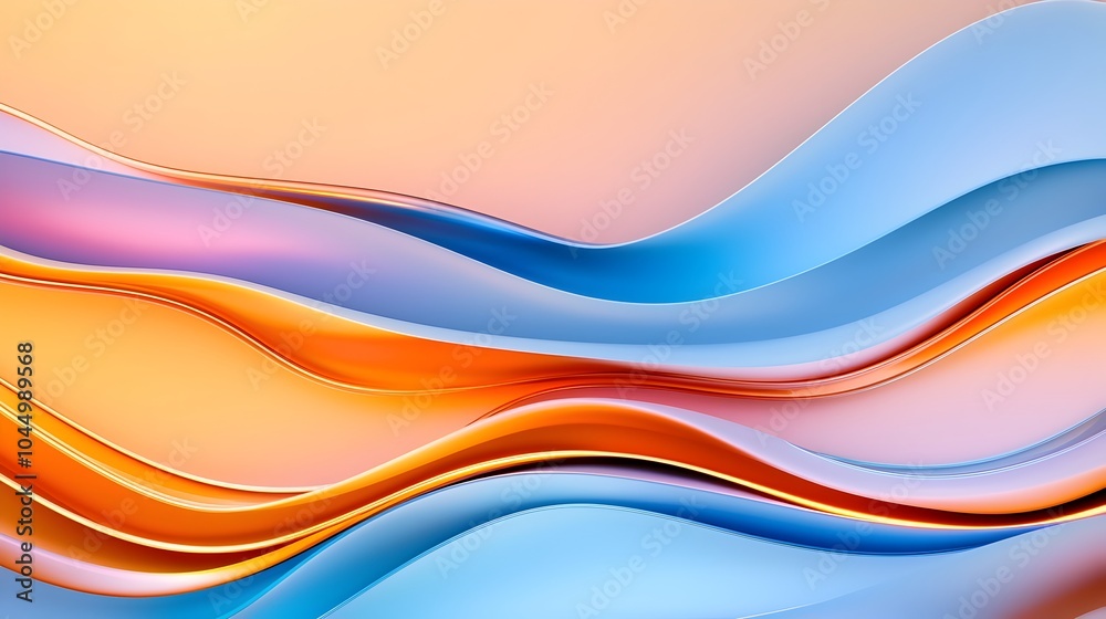 Leinwandbilder Mesmerizing fluid glass forms with wavy lines and glowing edges create an elegant futuristic background with smooth transparent and luminous elements