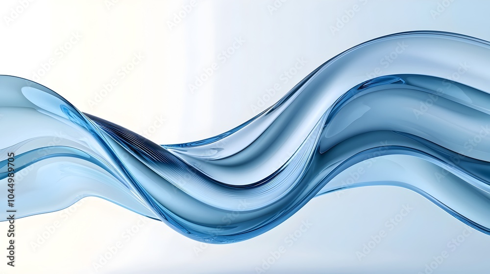 Poster Dynamic wavy glass shapes transparent layers and light reflections form an abstract futuristic design blending smooth curves with a modern style