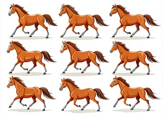 Obraz premium 2D Horse Animation Poses: Front and Side Views for Dynamic Character Animation in Games and Cartoons
