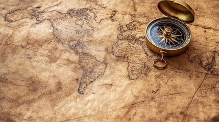 Vintage World Map with Compass:Concept of exploration, adventure, history, and travel. evokes a sense of nostalgia and curiosity, inviting viewers to embark on their own journeys of discovery.
