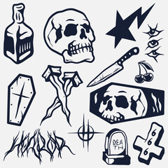 hand drawn horror elements collection