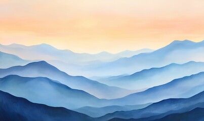 Fototapeta premium Abstract blue mountains with orange sky.