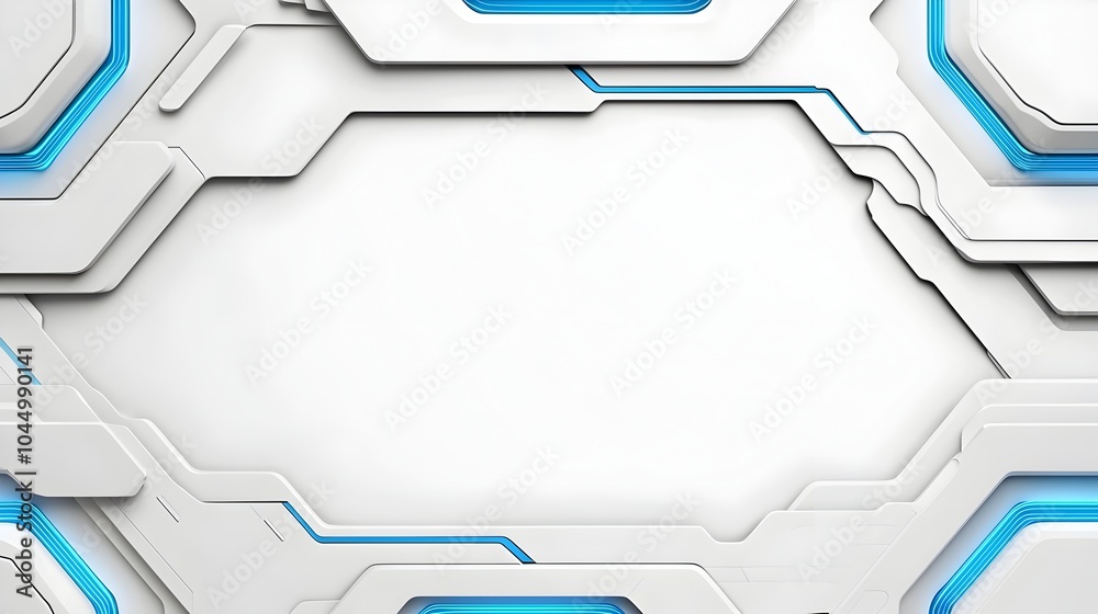 Poster Futuristic abstract background with overlapping three dimensional geometric shapes glowing blue lines and sleek metallic surfaces blending sci fi and modern design elements