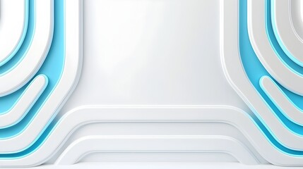 Mesmerizing abstract digital design featuring a futuristic composition of floating white and blue panels with illuminated lines and smooth gradient textures creating a high tech