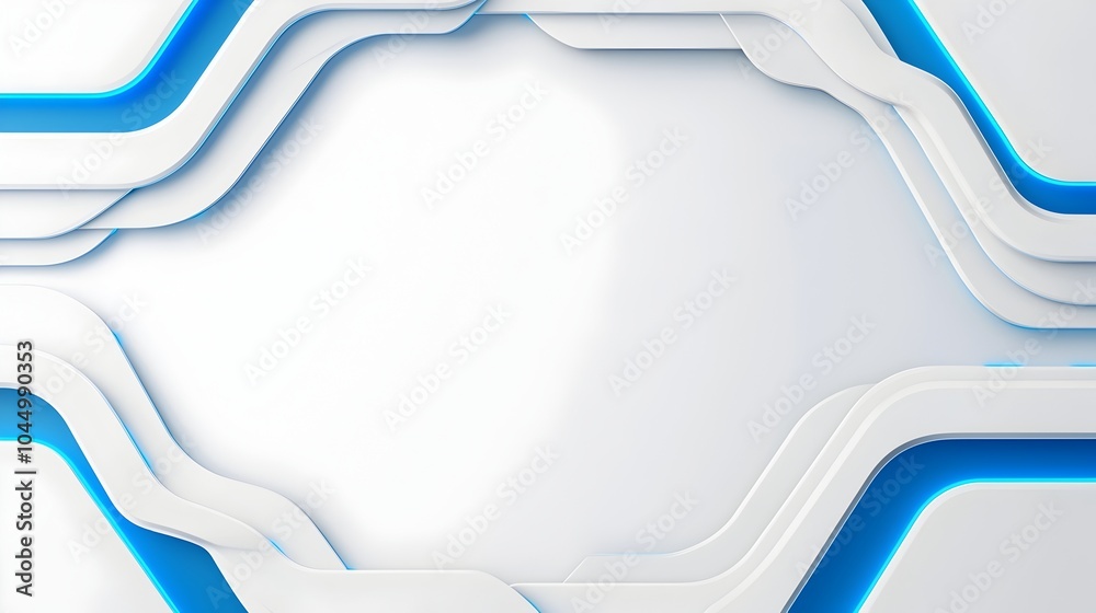 Poster Smooth Futuristic Geometric Abstract Background with Glowing Blue Highlights for Clean and Modern Digital Design  3D Render with Curve Shapes Geometric Structures and Minimalist Aesthetic