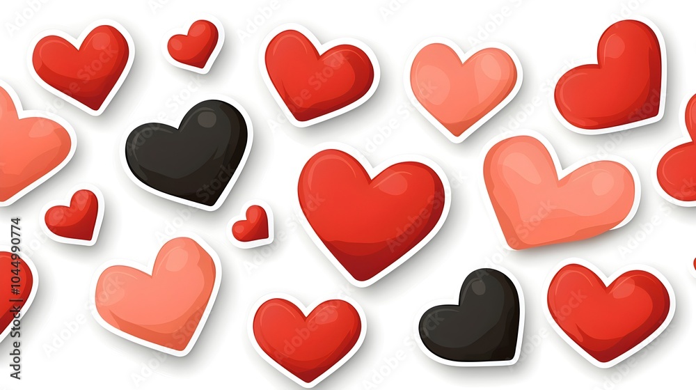 Leinwandbilder diverse set of red heart shaped stickers in different sizes textures and designs including glossy an