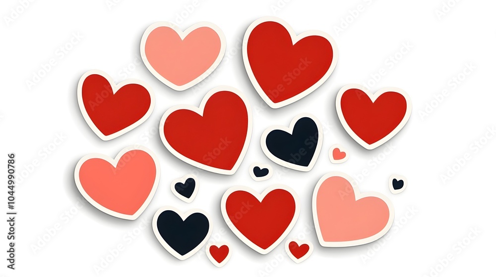 Poster diverse collection of red heart shaped stickers with varying sizes styles and surface finishes inclu
