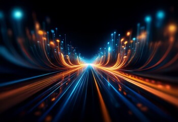 A dark background with a glowing, abstract, light trail in the center.