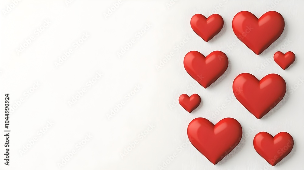 Aufkleber Vibrant Collection of Red Heart Stickers with Smooth and Glossy Finishes Isolated on a Pure White Background in Various Elegant Styles and Sizes