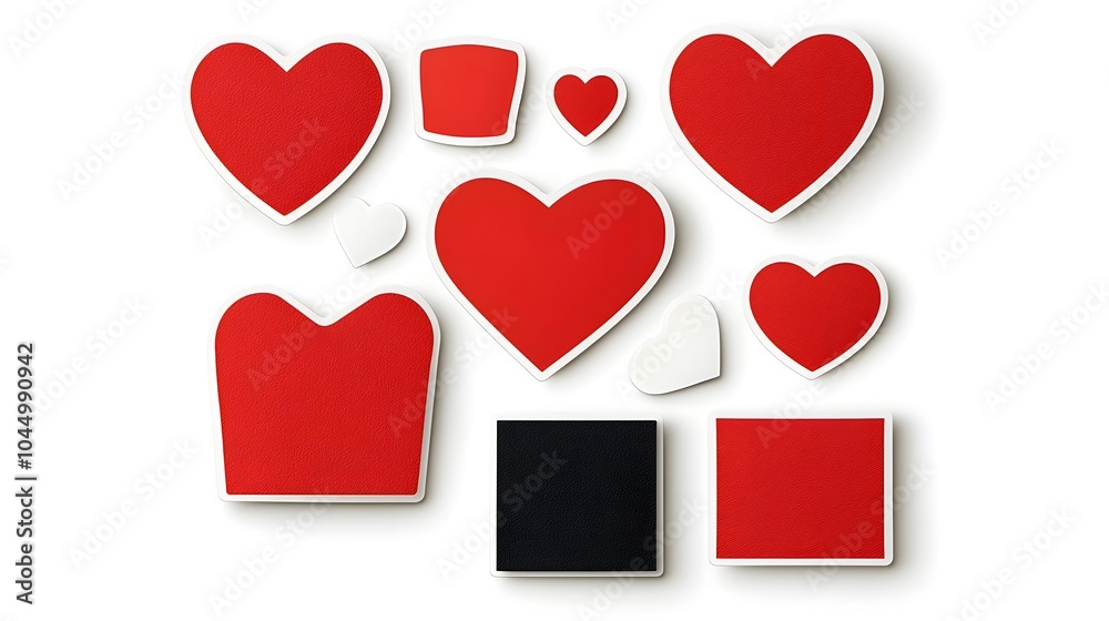 Poster vibrant collection of isolated red heart stickers in various shapes textures and styles including gl