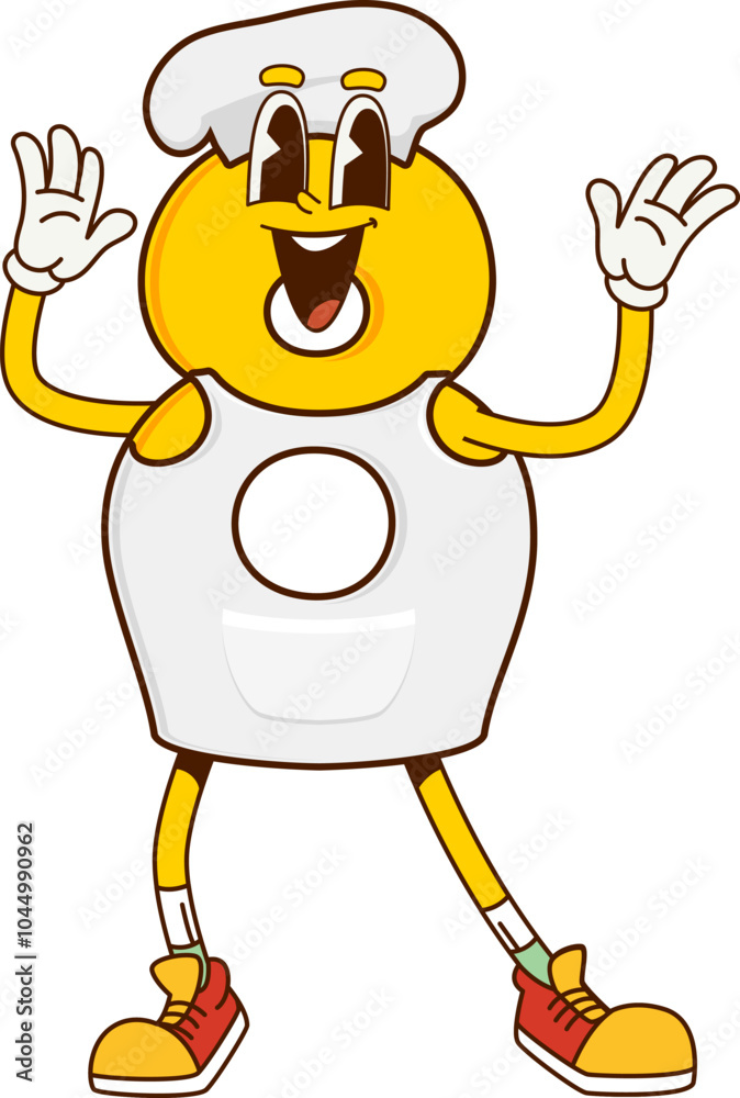 Poster cartoon math number eight chef groovy character with a taste for education. isolated vector funny ye