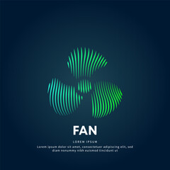 simple logo propeller Illustration in a linear style. Abstract line art green fan propeller Logotype concept icon. Vector logo fan color silhouette on a dark background. EPS 10